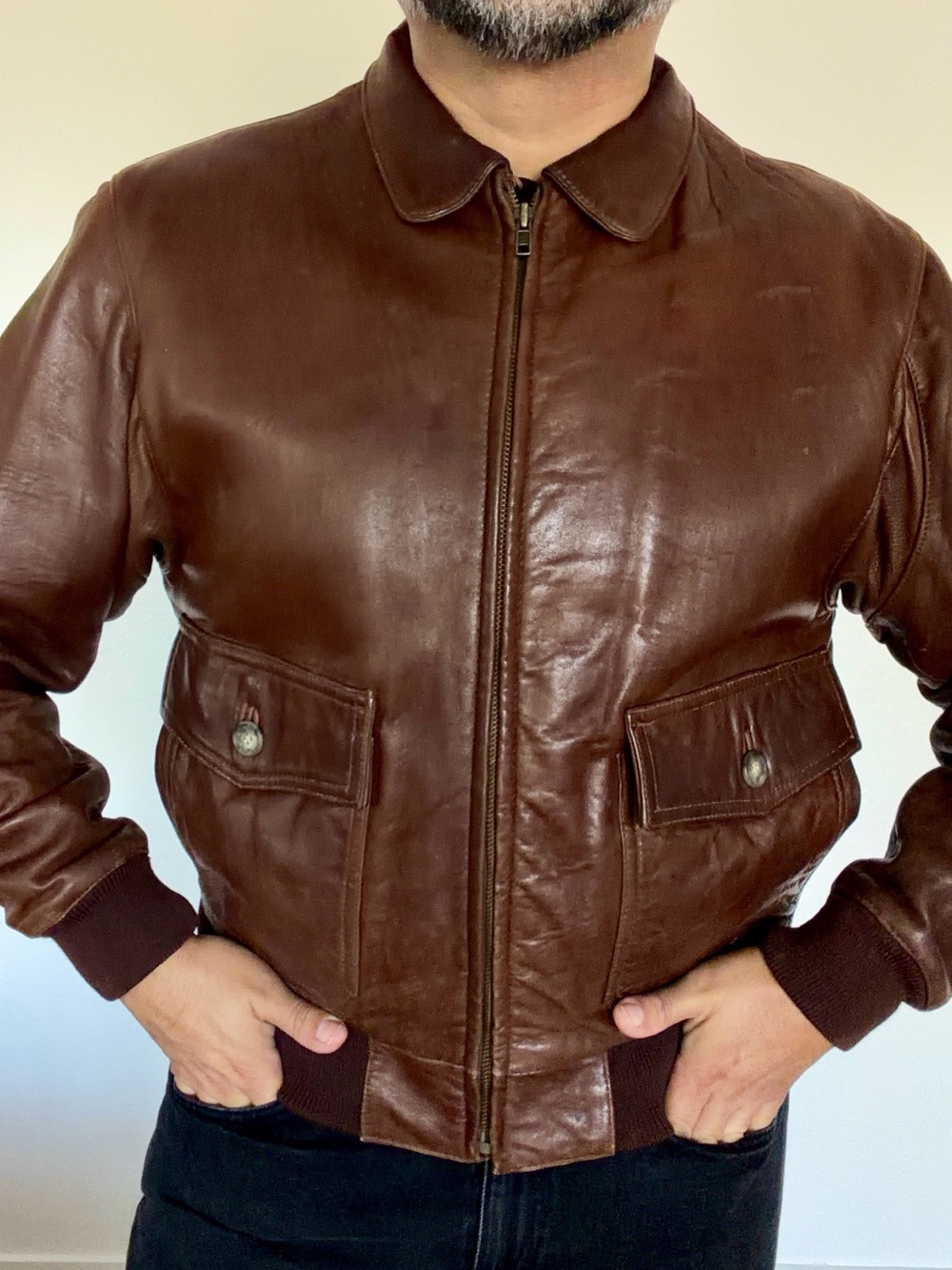 RARE Vintage Banana Republic original logo Leather Bomber Jacket